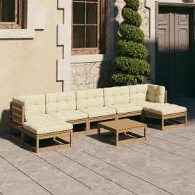8-piece garden furniture set with brown honey pine wood cushions by vidaXL, Garden sets - Ref: Foro24-3077132, Price: 636,48 ...
