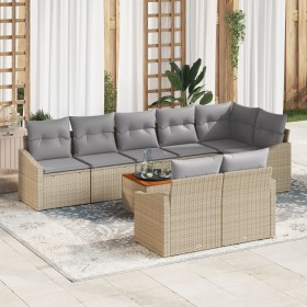 Juego de Sofá de Jardín de 9 Piezas con Cojines Beige Polirratán Acacia de , Sofás de exterior - Ref: Foro24-3347847, Precio:...