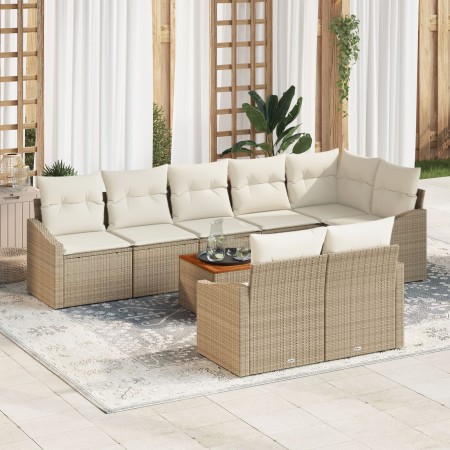 Juego de sofás de jardín de 9 piezas con cojines beige ratán poliéster acacia by , Outdoor sofas - Ref: Foro24-3347848, Price...