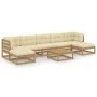 8-piece garden furniture set with brown honey pine wood cushions by vidaXL, Garden sets - Ref: Foro24-3077132, Price: 636,41 ...