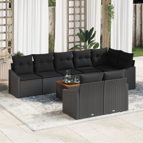 Juego de sofá de jardín de 9 piezas con cojines negros de poliratán y acacia by , Outdoor sofas - Ref: Foro24-3347849, Price:...