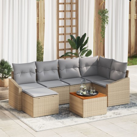 Conjunto de Sofá de Jardín de 7 Piezas con Cojines Beige de Ratán Polipropileno de Acacia de , Sofás de exterior - Ref: Foro2...