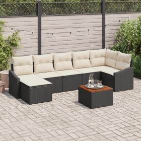 Set de Sofá de Jardín de 8 Piezas con Cojines Negros de Poliratán y Acacia von , Outdoor-Sofas - Ref: Foro24-3347859, Preis: ...