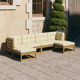 Garden furniture set 6 pieces with honey brown pine wood cushions by vidaXL, Garden sets - Ref: Foro24-3077117, Price: 534,86...
