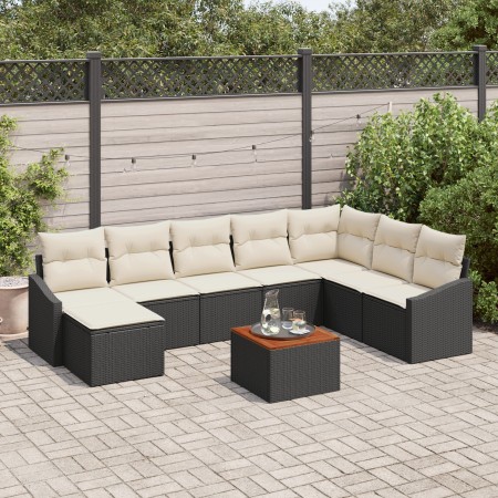 Conjunto de Sofás de Jardín de 9 Piezas con Cojines Negros de Poliratán Acacia von , Outdoor-Sofas - Ref: Foro24-3347866, Pre...