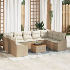 Conjunto de Sofá de Jardín de 10 Piezas con Cojines Beige Ratán Poliratán Acacia de , Sofás de exterior - Ref: Foro24-3347876...