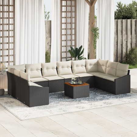 Juego de Sofá de Jardín de 11 Piezas con Cojines Negro Poliratán Acacia de , Sofás de exterior - Ref: Foro24-3347880, Precio:...