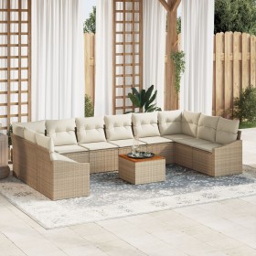 Juego de Sofá de Jardín de 11 Piezas con Cojines Beige Poliratán Acacia von , Outdoor-Sofas - Ref: Foro24-3347883, Preis: 695...