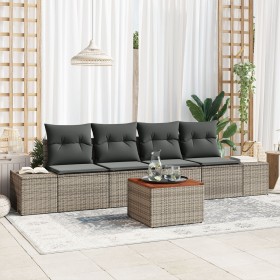 Conjunto de Sofá de Jardín de 5 Piezas con Cojines Gris Poliratán Acacia von , Outdoor-Sofas - Ref: Foro24-3347888, Preis: 32...