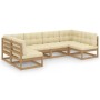 Gartenmöbel-Set 6-teilig mit honigbraunen Kissen aus Kiefernholz von vidaXL, Gartensets - Ref: Foro24-3077177, Preis: 626,85 ...