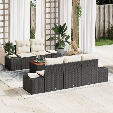 Juego de Sofá de Jardín de 6 Piezas con Cojines Negro Poliratán Acacia von , Outdoor-Sofas - Ref: Foro24-3347894, Preis: 456,...