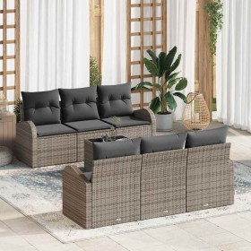 Conjunto de sofá de jardín 7 pcs Gris 55 x 55 x 37 cm Poliratán
