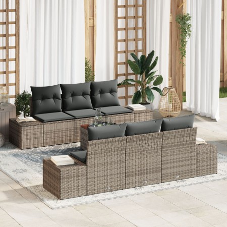 Juego de Sofá de Jardín de 7 Piezas con Cojines Gris Poliratán Acacia by , Outdoor sofas - Ref: Foro24-3347902, Price: 514,88...