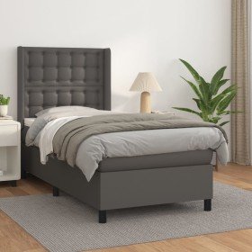 Cama box spring con colchón cuero sintético gris 90x190 cm Cama box spring con colchón cuero sintético gris 90x190 cm