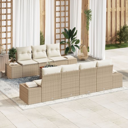 Conjunto de Sofás de Jardín de 8 Piezas con Cojines Beige Poliratán Acacia by , Outdoor sofas - Ref: Foro24-3347918, Price: 5...