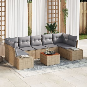 Juego de Sofás de Jardín de 8 Piezas con Cojines Beige Poliratán Acacia von , Outdoor-Sofas - Ref: Foro24-3347924, Preis: 557...