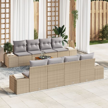 Conjunto de Sofá de Jardín de 9 Piezas con Cojines Beige Ratán Acacia by , Outdoor sofas - Ref: Foro24-3347931, Price: 615,39...
