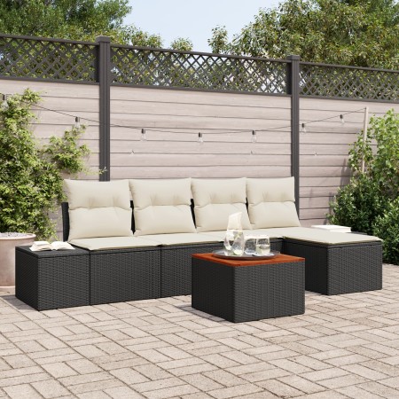 Juego de Sofá de Jardín de 6 Piezas con Cojines Negro Poliratán Acacia von , Outdoor-Sofas - Ref: Foro24-3347943, Preis: 361,...