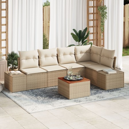 Juego de Sofás de Jardín de 6 Piezas con Cojines Beige de Poliratán by , Outdoor sofas - Ref: Foro24-3347960, Price: 423,72 €...