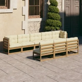 8-piece garden furniture set with brown honey pine wood cushions by vidaXL, Garden sets - Ref: Foro24-3077147, Price: 855,28 ...