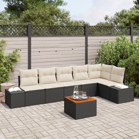 Juego de Sofá de Jardín de 7 Piezas con Cojines en Ratán Poliéster Negro y Acacia by , Outdoor sofas - Ref: Foro24-3347964, P...