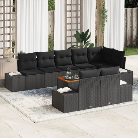 Juego de Sofá de Jardín de 9 Piezas con Cojines Negro Poliratán Acacia by , Outdoor sofas - Ref: Foro24-3347975, Price: 652,7...