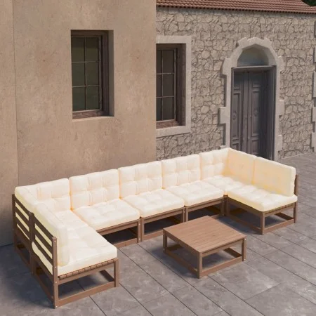 Garden furniture set 8 pcs honey brown pine wood cushions by vidaXL, Garden sets - Ref: Foro24-3077192, Price: 771,47 €, Disc...