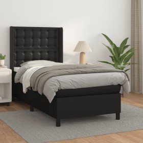 Cama box spring con colchón cuero sintético negro 100x200 cm Cama box spring con colchón cuero sintético negro 100x200 cm