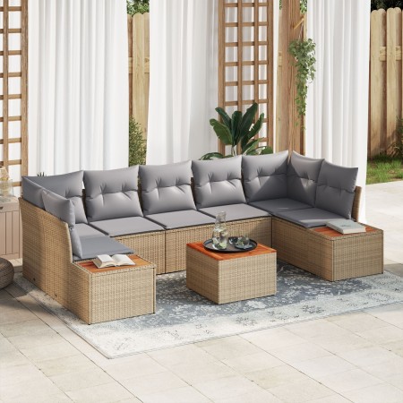 Conjunto de Sofá de Jardín de 8 Piezas con Cojines Beige Poliratán Acacia de , Sofás de exterior - Ref: Foro24-3348046, Preci...