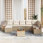 Juego de Sofá de Jardín de 8 Piezas con Cojines Beige de Ratán Poli y Acacia von , Outdoor-Sofas - Ref: Foro24-3348137, Preis...