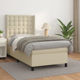 Cama box spring con colchón cuero sintético crema 100x200 cm