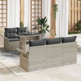 Juego de Sofá de Jardín de 6 Piezas con Cojines Ratán Sintético Gris Claro de , Sofás de exterior - Ref: Foro24-3348198, Prec...