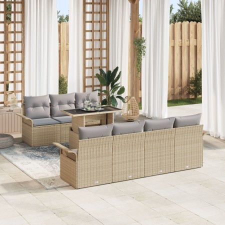 Conjunto de Sofá de Jardín de 8 Piezas con Cojines Beige de Poli Ratán by , Outdoor sofas - Ref: Foro24-3348226, Price: 595,1...