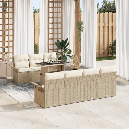 Juego de Sofá de Jardín de 8 Piezas con Cojines Beige Ratán Poliéster by , Outdoor sofas - Ref: Foro24-3348227, Price: 603,46...