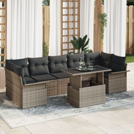 Juego de sofá de jardín de 8 piezas con cojines Gris Ratán de Polipropileno by , Outdoor sofas - Ref: Foro24-3348235, Price: ...