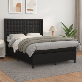 Cama box spring con colchón cuero sintético negro 140x190 cm Cama box spring con colchón cuero sintético negro 140x190 cm