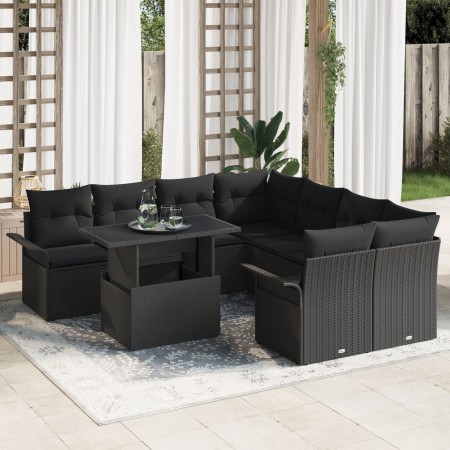 Conjunto de Sofá de Jardín de 9 Piezas con Cojines Negro Poliratán von , Outdoor-Sofas - Ref: Foro24-3348259, Preis: 631,81 €...
