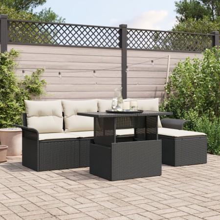 Juego de Sofás para Jardín de 6 Piezas con Cojines de Ratán Poliéster Negro by , Outdoor sofas - Ref: Foro24-3348263, Price: ...