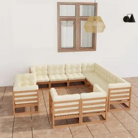 11-piece garden furniture set with cushions, made of brown honey pine wood. by vidaXL, Garden sets - Ref: Foro24-3076997, Pri...