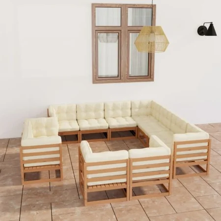 Set de muebles de jardín 11 pzs cojines madera pino marrón miel de vidaXL, Conjuntos de jardín - Ref: Foro24-3076997, Precio:...