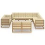Set de muebles de jardín 11 pzs cojines madera pino marrón miel de vidaXL, Conjuntos de jardín - Ref: Foro24-3076997, Precio:...