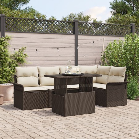 Set de Sofás de Jardín Set de 6 Marrón y Crema Poliratán, Poliéster von , Outdoor-Sofas - Ref: Foro24-3348284, Preis: 475,47 ...