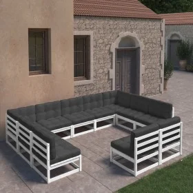 11-teiliges Gartenmöbel-Set mit Kissen aus weißem Kiefernholz von vidaXL, Gartensets - Ref: Foro24-3077225, Preis: 1,00 €, Ra...