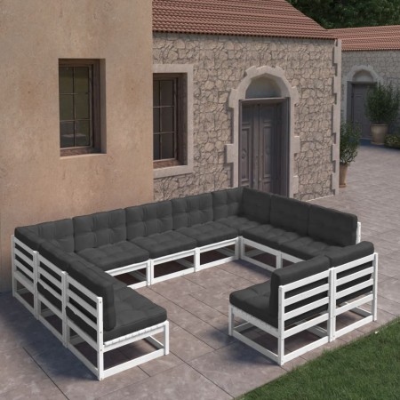 11-teiliges Gartenmöbel-Set mit Kissen aus weißem Kiefernholz von vidaXL, Gartensets - Ref: Foro24-3077225, Preis: 1,00 €, Ra...