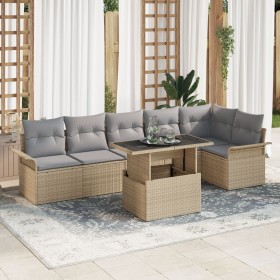 Conjunto de Sofá Jardín de 7 Piezas con Cojines Beige de Ratán Poliéster by , Outdoor sofas - Ref: Foro24-3348296, Price: 513...