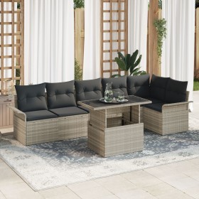 Juego de Sofá de Jardín de 7 Piezas con Cojines de Ratán Gris Claro de , Sofás de exterior - Ref: Foro24-3348298, Precio: 552...