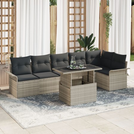 Juego de Sofá de Jardín de 7 Piezas con Cojines de Ratán Gris Claro by , Outdoor sofas - Ref: Foro24-3348298, Price: 551,52 €...