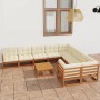 Set de muebles de jardín 10 pzs cojines madera pino marrón miel