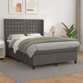 Cama box spring con colchón cuero sintético gris 140x200 cm Cama box spring con colchón cuero sintético gris 140x200 cm