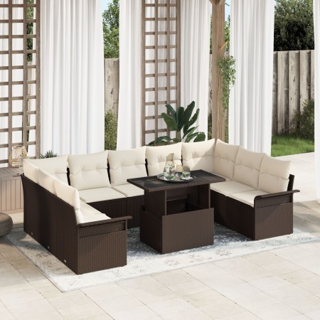 Conjunto de Sofá de Jardín de 10 Piezas con Cojines Ratán Poliéster Marrón. by , Outdoor sofas - Ref: Foro24-3348344, Price: ...